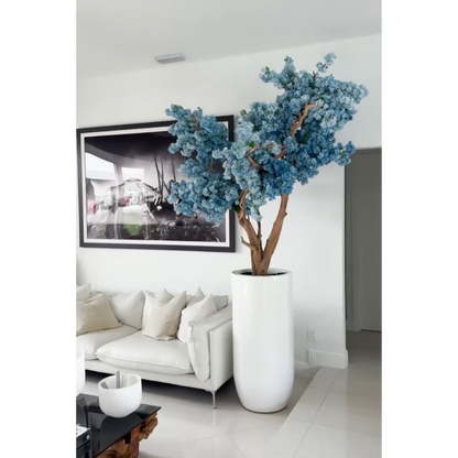 St. Tropez Vase in matte white with blue cherry blossoms