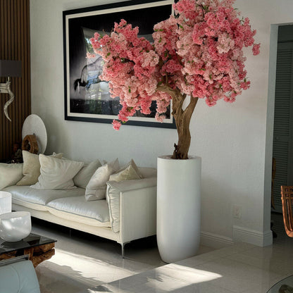 Matte White St. Tropez Vase with Personalized Pink Cherry Blossoms