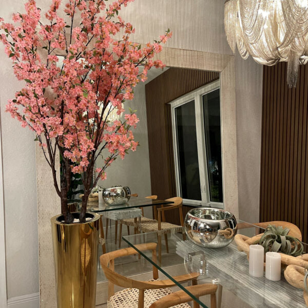 Large Cherry Blossom Tree in Golden Planter